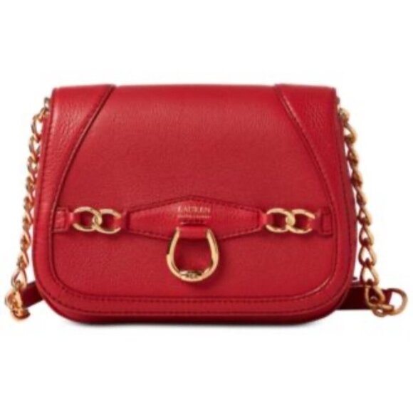 Ralph lauren stonegate crossbody bag red pebbled cow leather gold hardware prep - Picture 1 of 15
